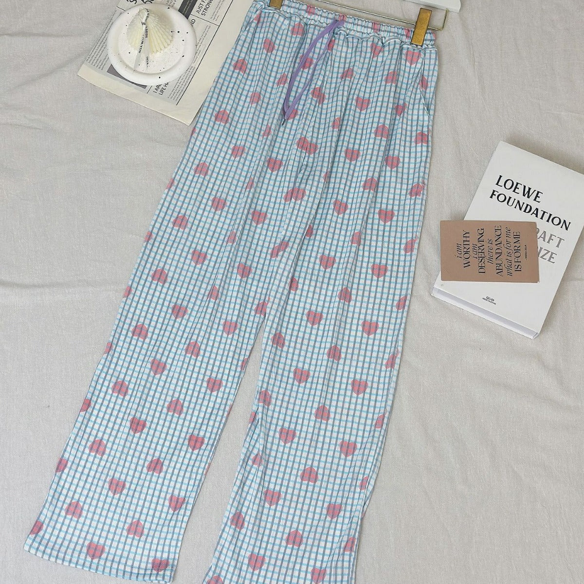 Wholesale Plaid Casual Wide-leg Women's Summer Pajama Pants High Waist Straight Loose Walking Pants